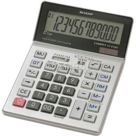 SHARP ELECTRONICS Sharp® 12-Digit Calculator, VX2128V, Tax Feature, Dual Power, 5" X 7" X 7/8", Grey VX2128V